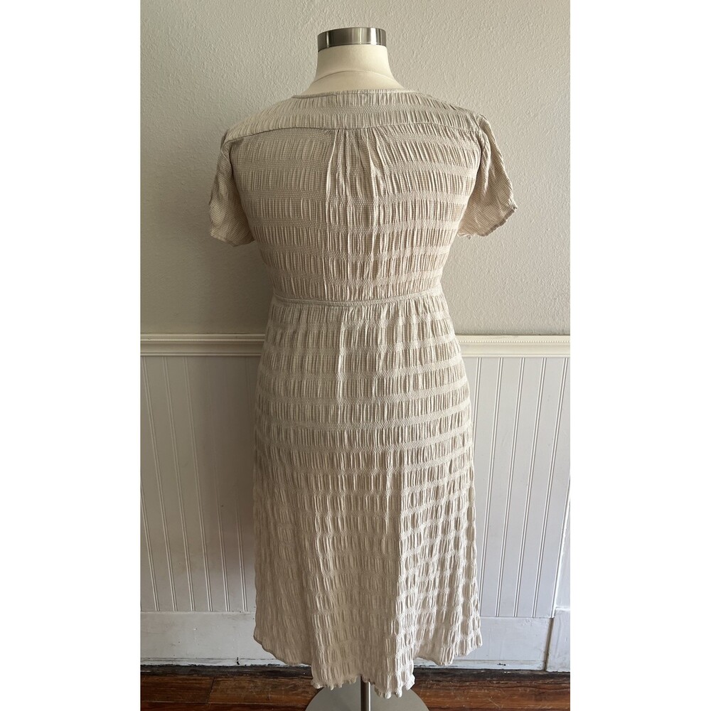 Piper & Scoot Midi Dress Crinkle Ruched Mini Gingham Print Beige White Plus 1X - Picture 4 of 12